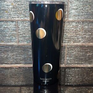 Kate Spade Black Tumbler Gold White polka dots Stainless Steel Cup Travel Mug